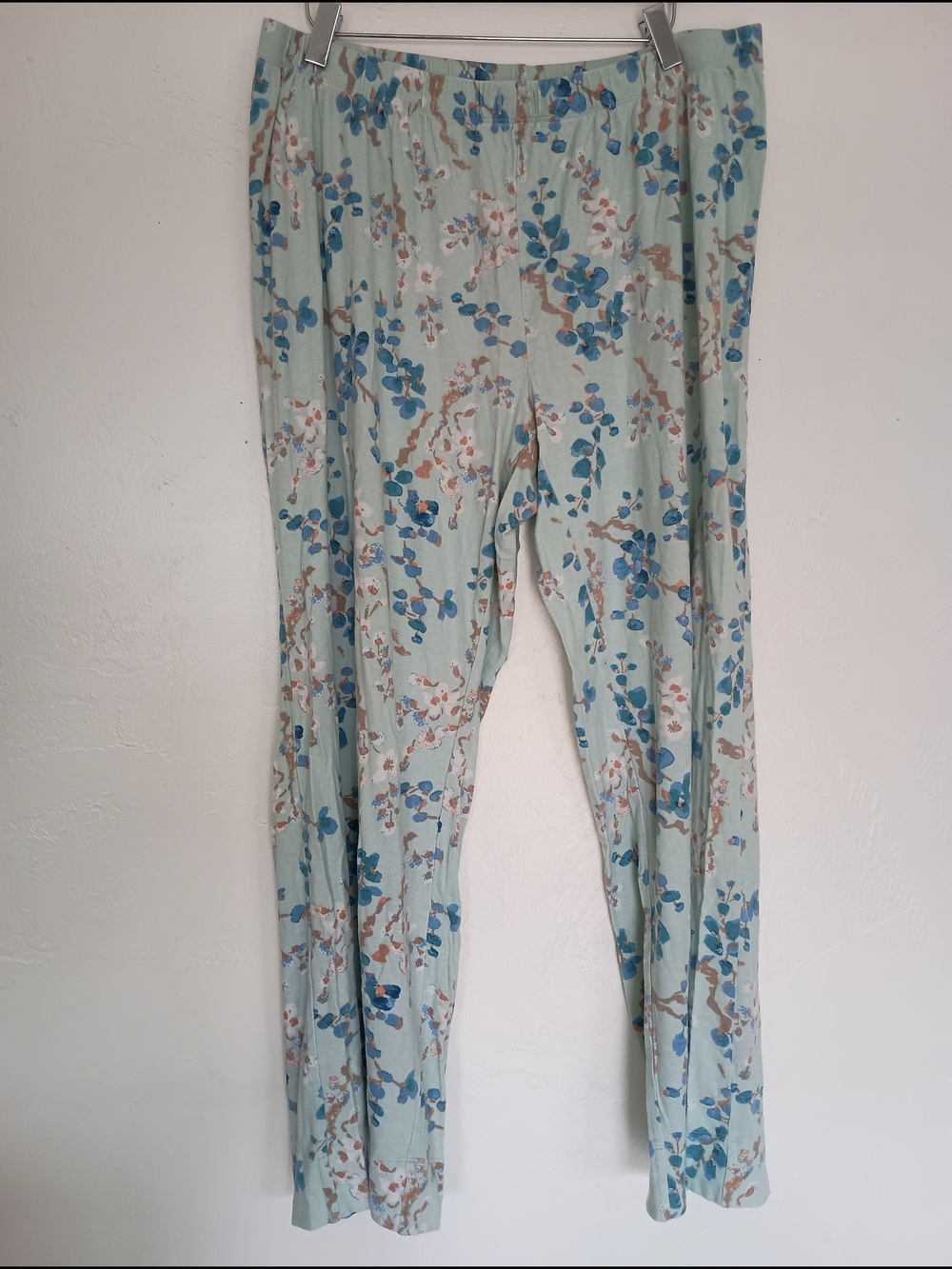 Lands' End Cotton Blend Mint Floral Print Lounge Pants with Blue Accents